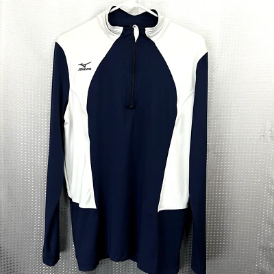 MIZUNO Mens L Running Shirt Blue White Drylite Long Sleeves 1/4 Zip Lightweight - Image 1 of 4