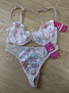 Milanni 75C/34C Pink Beige Sheer Demi Lined UW Bra Matching Panty M NWT - Picture 1 of 3