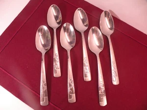 Set Of 6 Oneida QUADRATIC Oval Soup Spoons Stainless Flatware 7" - Picture 1 of 7