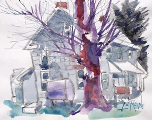 Larry Lerew painting impressionism collectible original rural house tree COA nr - Picture 1 of 5