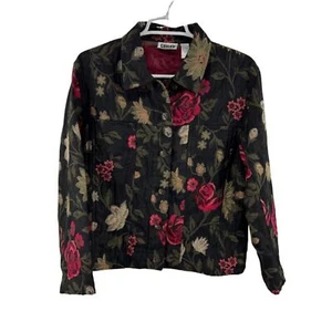 Chico’s Designs dark floral roses tapestry shirt jacket shacket button up M - Picture 1 of 12