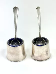 Pentole per condimenti Elkington 1962 placcate in argento con fodere in cobalto e cucchiai abbinati - Foto 1 di 15