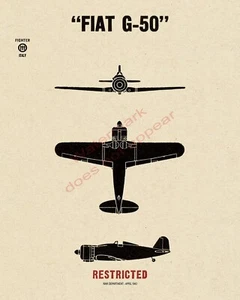 WWII Italian Fiat G.50 Freccia Fighter Aircraft Recognition Poster V-1 - Picture 1 of 7