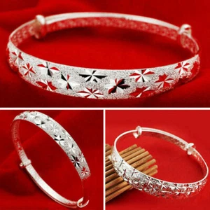 EPIC VAULT-Elegant 925 Silver Gypsophila Bangle Bracelet - Imagen 1 de 9