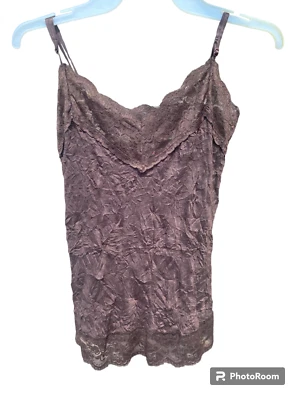 Camiseta sin mangas vintage Weavers para mujer Y2K arrugada cami talla S encaje ribete marrón Foto 1 de 4