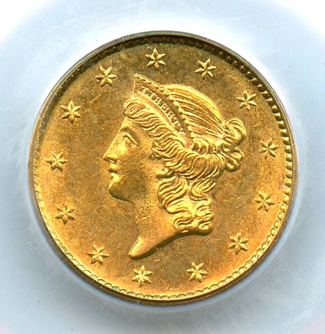 1854 Type 1 Gold Dollar, PCGS MS62 Cover
