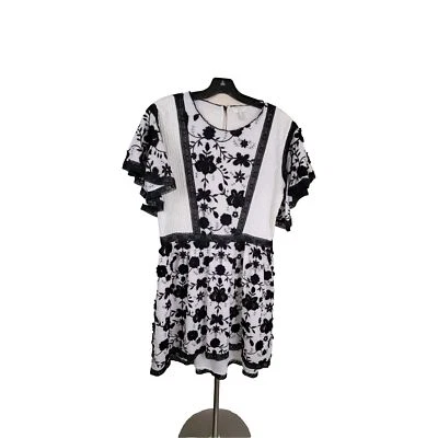 Vestido Floral Joie Gaetena Negro Blanco Manga Acampanada Crochet 3D Talla 4 Pequeño BT4 Foto 1 de 4