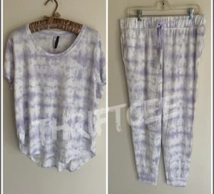 NWT XL Jaclyn Intimates Pastel Purple White Tie dye Soft Pajama Shirt Pants Set - Picture 1 of 7