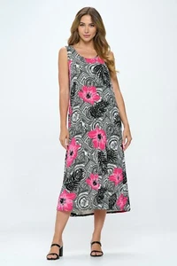 Travel Knit Dress, long A-Line Tank, Stretchy NO-IRON poly/span. #325 p - Picture 1 of 2