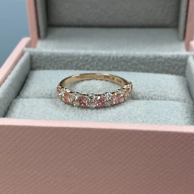 1Ct Pink and White Alternating Lab Grown Diamond Half Eternity Wedding Band 14K - Image 1 of 4