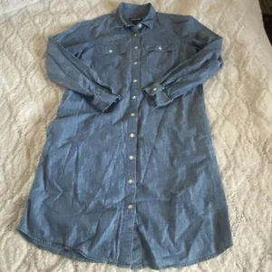 Lands End Hemdblusenkleid Damen 6 blau Denim Knopfleiste Taschen bescheiden Freizeit - Bild 1 von 7