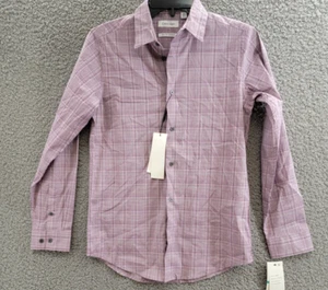 Calvin Klein Long Sleeve Stretch Contrast Plaid Shirt Big Boys 16 Dark Purple - Picture 1 of 20