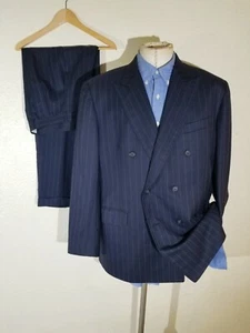 Bespoke Scabal Cashmere wool stripe Suit Double Breasted 44R Jacket 40 Pants - Picture 1 of 10