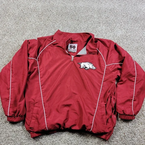 Arkansas Razorbacks Jacket Mens Large Red 3/4 Zip Pullover Lined 58 Sports Cover