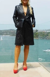 VINTAGE Formula Joven Super Chic Black Leather Retro Coat - Picture 1 of 11