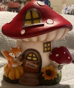 Hobby Lobby Mushroom Cottage With Fox  7.5" H x 6.5" W x 4.25" D - Picture 1 of 11