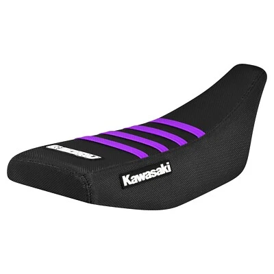 Funda de asiento Kawasaki KX 60 1982-2002 todo negro con costillas moradas #115 logotipo Foto 1 de 4
