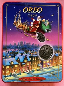 Lata de galletas navideñas Nabisco Oreo 1995 vintage (vacía) coleccionable - Imagen 1 de 3