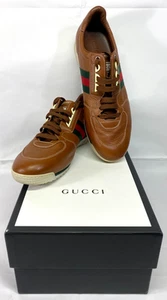 Authentic Gucci Guccissima Web Accent Brown Leather Mens Sneaker US 10 / EUR 43 - Picture 1 of 15