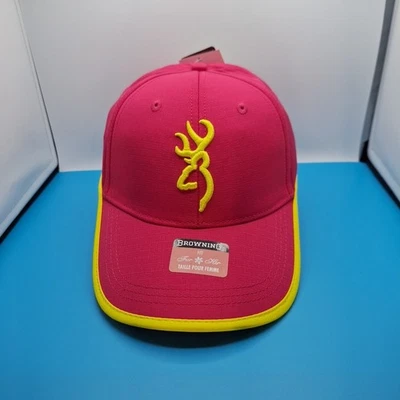 Women's Browning Baseball Cap Hat Hot Pink Embroidered Yellow Logo Strap Back - Image 1 of 4