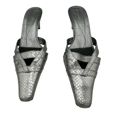 Kate Spade New York Plateado Metálico Piel de Serpiente Punta Mules Tacones Talla 10 Foto 1 de 4