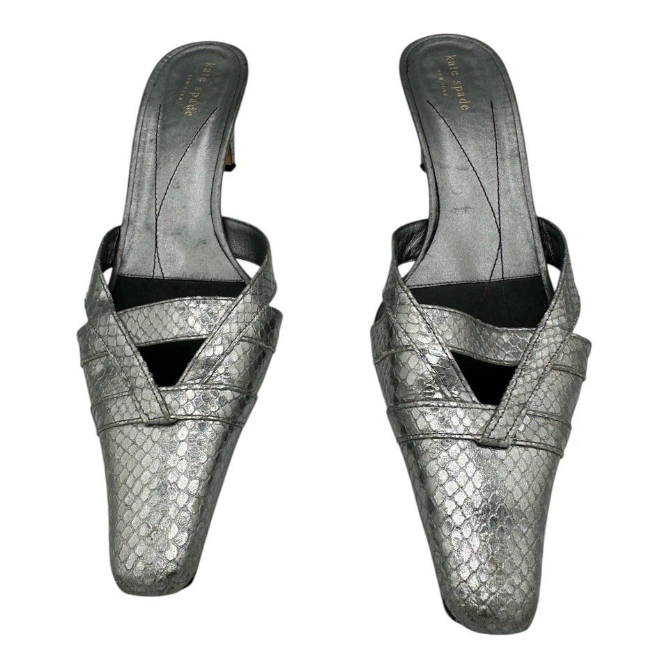 Kate Spade New York Silver Metallic Snakeskin Pointed Toe Mules Heels Size 10 - Image 1 of 4