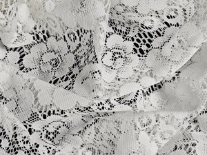 Pair Window Curtain Panels White Floral Lace 62" x 40" Each Vintage 1960s 70s - Picture 1 of 6