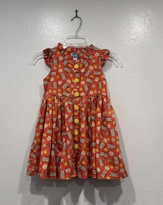 Little Miss Marmalade Girls Size 7 Orange Dress Button Front Floral Hedgehog - Image 1 of 4