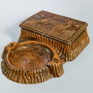 Cenicero vintage de imitación Bois para caja de cigarrillos estilo siroco decoración de perro de caza aspecto de madera - Imagen 1 de 10