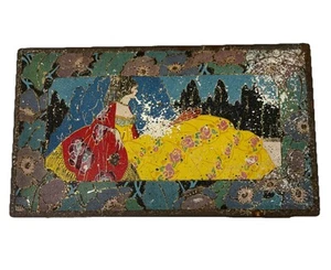1920's Art Deco Litho Tin Box 8 x 4.5 Distressed Asian Floral Can I - Picture 1 of 10