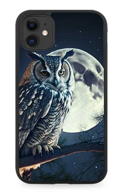 Night Owl avec coque téléphone caoutchouc pleine lune visage hiboux oiseau Halloween étoiles BQ98 - Photo 1/2