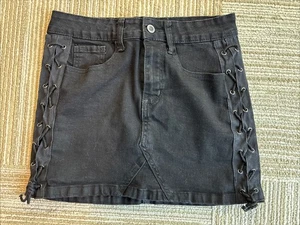 Angel Kiss Youth Lace Up Sides Short Denim Skirt Stretch Goth Streetwear Gr. M - Bild 1 von 8
