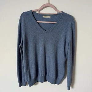 Woolovers Merino Wool And Cashmere Blue V Neck Jumper Women’s UK Size L - Picture 1 of 8