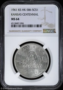 1961 SC$1 KS HK-586 Kansas Centennial So-Called Dollar NGC MS 64 | UNC BU - Picture 1 of 4