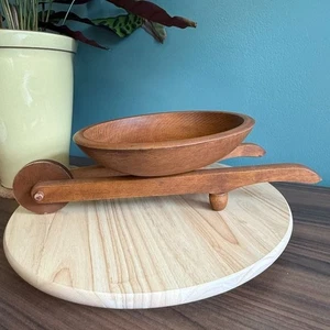Vintage Wooden Wheelbarrow Fruit/Nut Bowl Table Centerpiece MCM Cabin Core - Picture 1 of 10