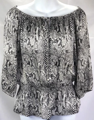 Vintage Off Shoulder Flowy babydoll Peplum Top S Gray Snake Keyhole 90s Y2K - Image 1 of 4