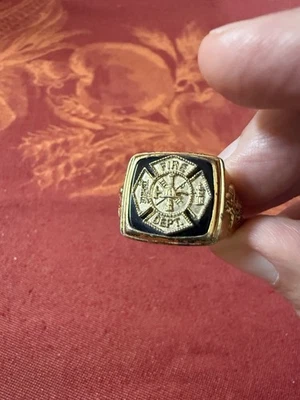 Yellow Gold on Sterling Silver Fire Department Maltese Cross Motif Ring - Image 1 of 4