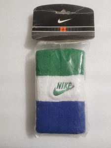 NOS Nike Double Wide Wristbands 2003 Y2K Era Embroidered Swoosh White Green Blue - Picture 1 of 10