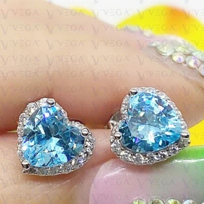 Pendiente de topacio natural y diamantes talla corazón de 4,50 quilates enchapado en oro blanco de 18 k Foto 1 de 4