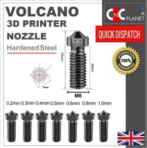 3D Printer Volcano Nozzle Hardened Steel Extruder M6 0.2mm to 1mm E3D UK FAST - Picture 1 of 4