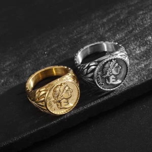 Roman Empire Julius Caesar Stainless Steel Ring Men Hip Hop Coin Style size 7-12 - Picture 1 of 11