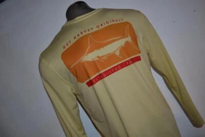 33843-a Mens Guy Harvey Athletic Shirt Fishing Front Pocket Size Small Yellow - Image 1 of 4