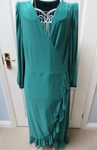 Joanna Hope Ruffle Maxi Wrap Dress Size 24 Green Jersey Frill Occasion Boho Plus - Picture 1 of 11