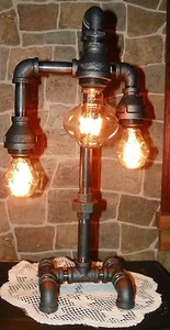 Modern Industrial Pipe Three Tier Lamp steampunk style with vintage bulbs - Picture 1 of 1