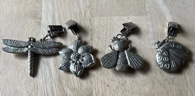 4 Vintage Metal Clip-on Outdoor Tablecloth Weights Dragonfly Flower Bee Ladybug - Image 1 of 4