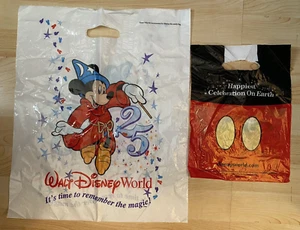 Vintage ~ DISNEY WORLD ~ Plastic Shopping Bags ~Lot of 2 - MICKEY - Picture 1 of 9