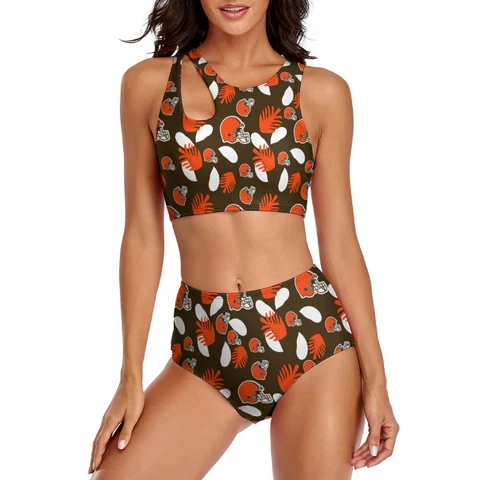 Cleveland Browns 2-piece Swimsuit Womens Print Beach Swimwear with Chest Pad Cover