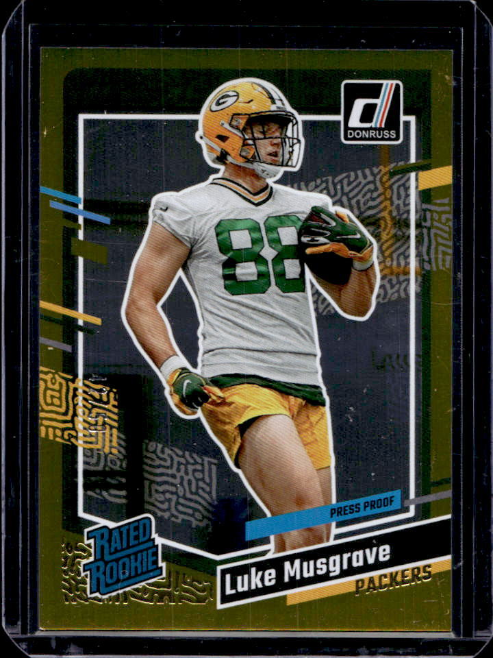 2023 Donruss Luke Musgrave Press Proof Gold Rated Rookie RC #42/50 Packers