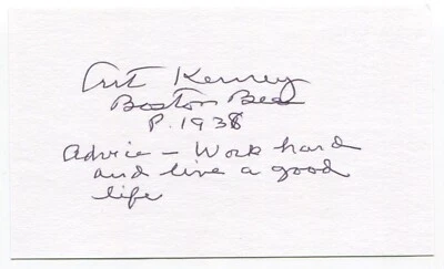 Art Kenney Signed 3x5 Index Card Autographed MLB Baseball Boston Bees - Image 1 of 2