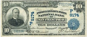 1902 $10 National Banknote San Francisco, CA. Anglo/London Paris ☆☆ Ch.# 9174 ☆☆ - Picture 1 of 2